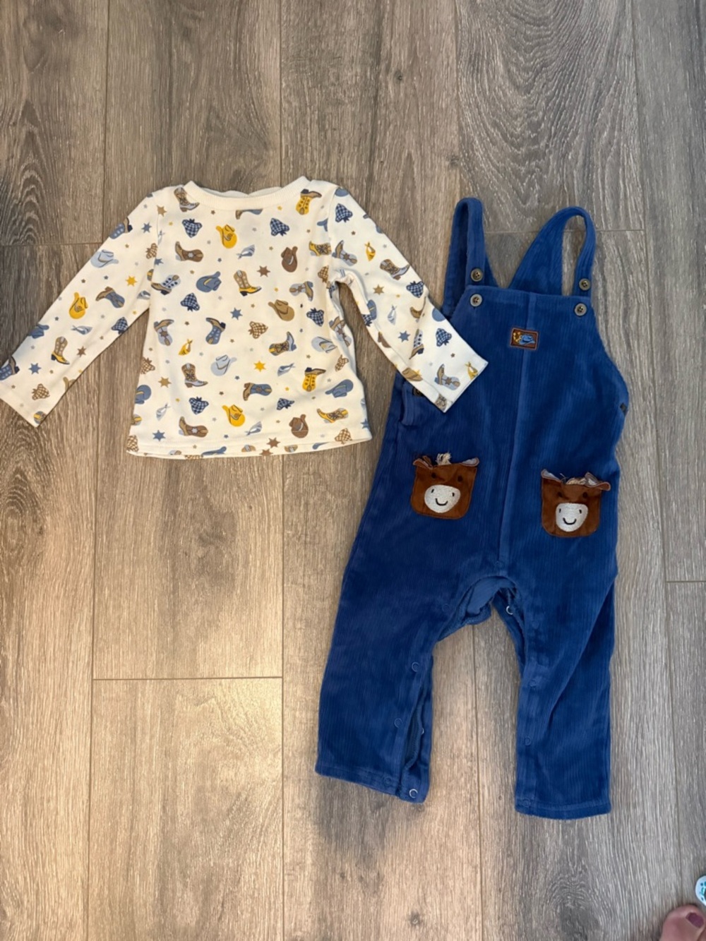 Baby Starters Blue Corduroy Overalls with Bear Pockets